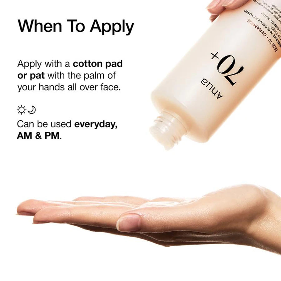 Anua Rice 70 Glow Milky Toner With 70% Rice Water & Ceramide - Hydrating Brightening Facial Toner For Glass Skin & Sebum Control